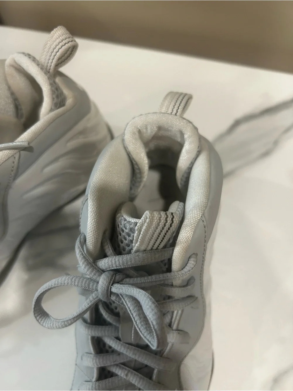 Nike Little Posite One Foamposite Kids 1Y Iridescent White Grey Sneakers